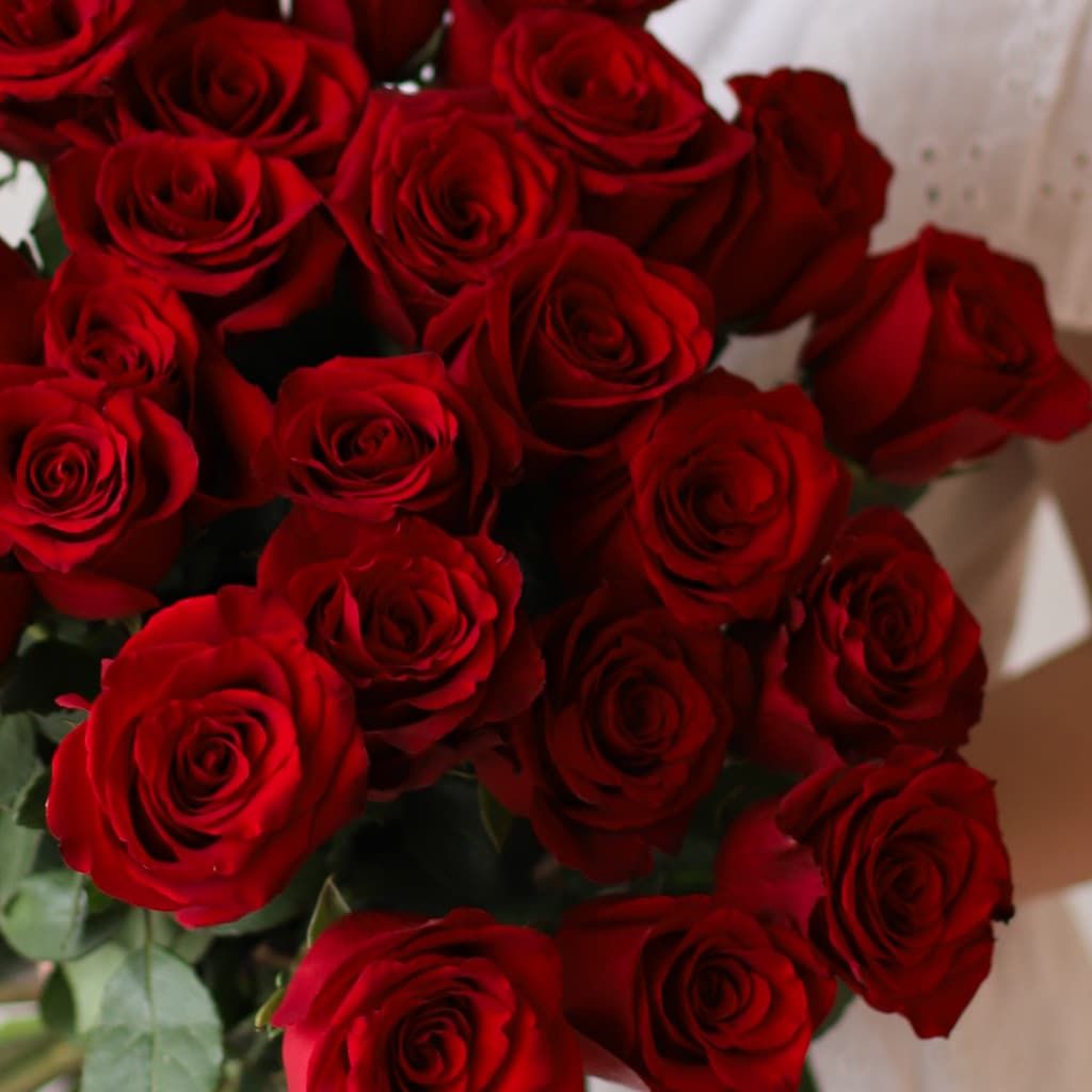 Розы красные в ленту (25 шт)  №1041 - Фото 10