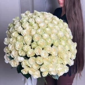 Белые розы в ленту (101 шт) №1602 - Фото 5