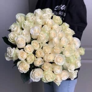Белые розы в ленту (51 шт) №1601 - Фото 7