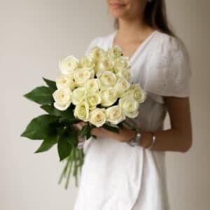 Белые розы в ленту (Россия, 21 шт) №1734 - Фото 21