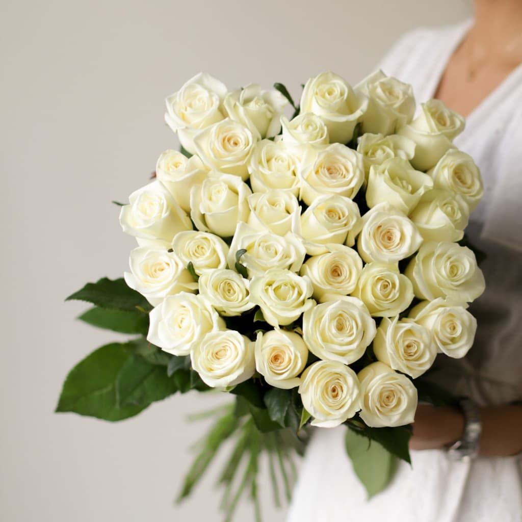 Белые розы в ленту (Россия, 35 шт) №1738 - Фото 18
