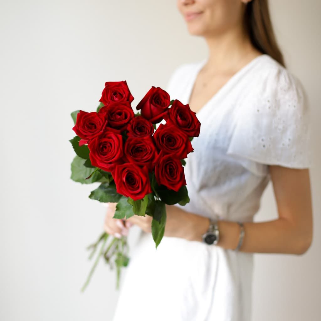 Красные розы в ленту (Россия, 11 шт) №1741 - Фото 1