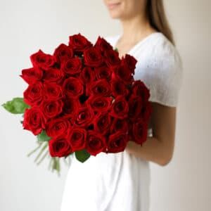 Красные розы в ленту (Россия, 35 шт) №1740 - Фото 3