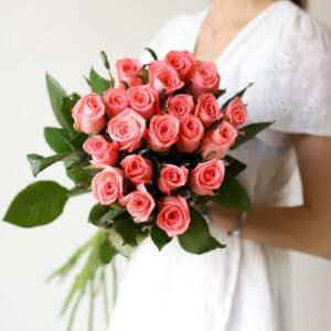 Ярко-розовые розы в ленту (Россия, 21 шт) №1736 - Фото 37