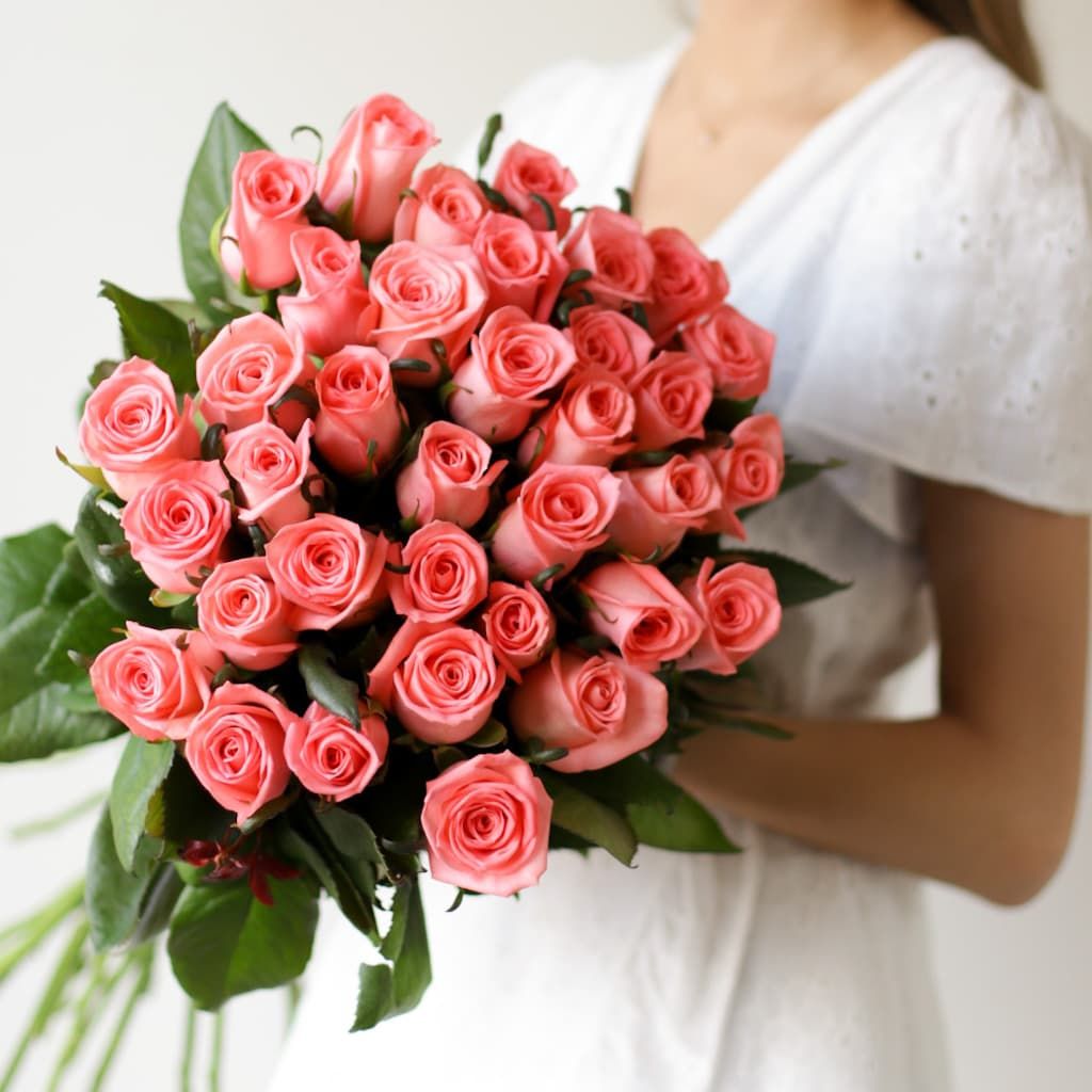 Ярко-розовые розы в ленту (Россия, 35 шт) №1737 - Фото 40